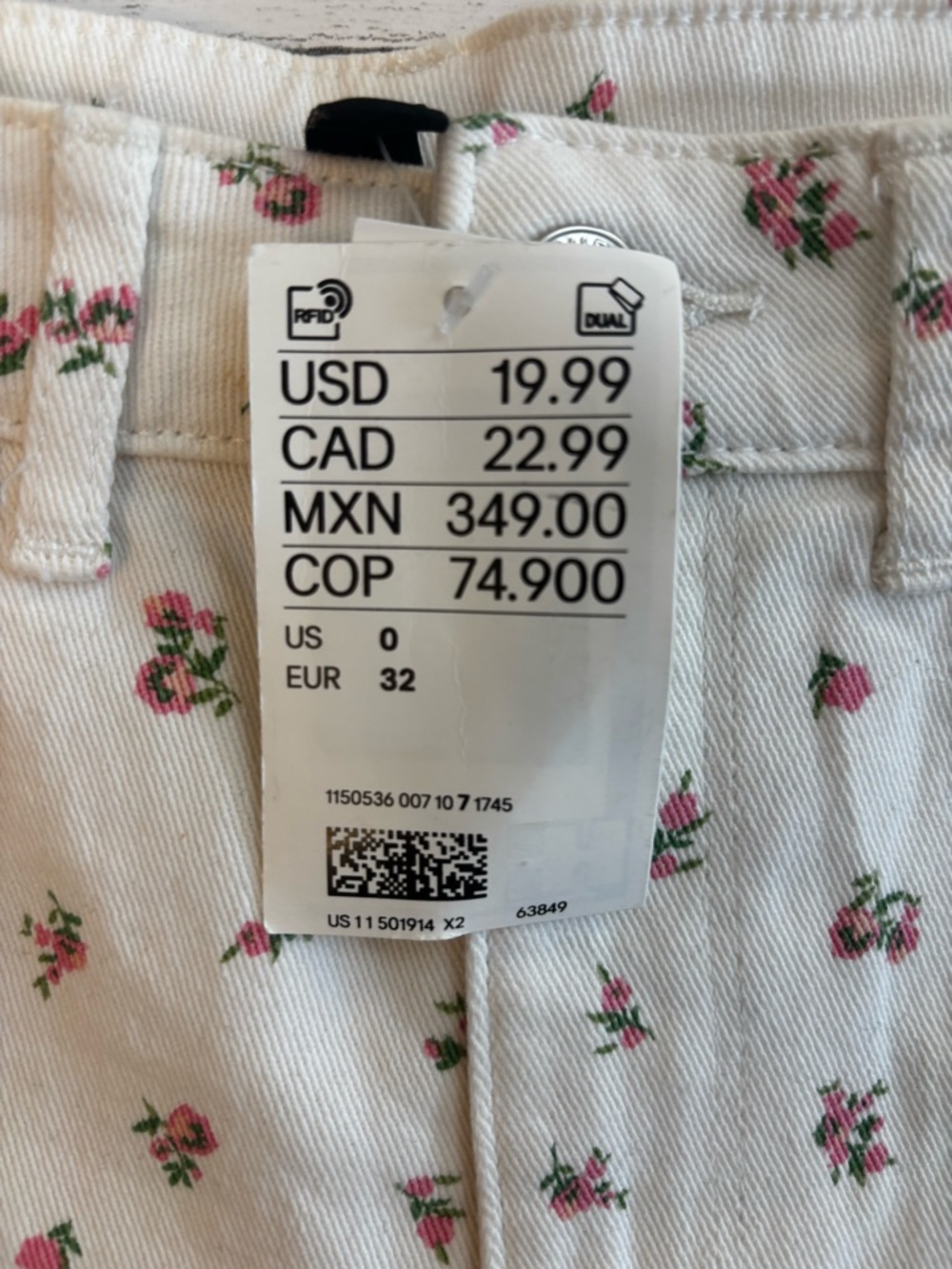 H&M White Floral High Waisted Shorts Women's Size 0 NWT Summer - Picture 5 of 6